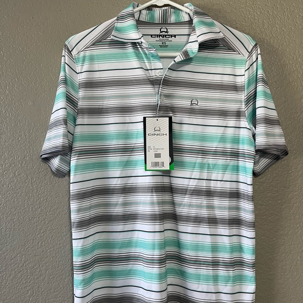 Cinch Men's Polo Shirt - Aqua and Gray Stripes